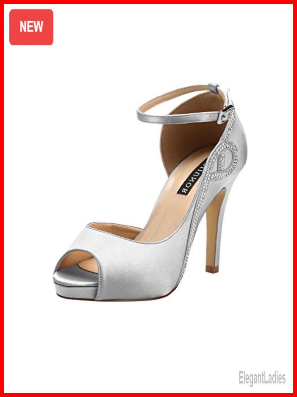 Peep Toe Platform Satin Rhinestone Ankle Strap Wedding Pumps Heels